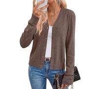 Arach&Cloz Strickjacke Damen Wolle Blend Langarm Cardigan V Ausschnitt Strickmantel Solid Strickpullover mit Knopf (A-Coffee,XXL)