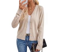 Arach&Cloz Strickjacke Damen Wolle Blend Langarm Cardigan V Ausschnitt Strickmantel Solid Strickpullover mit Knopf (A-Aprikose,M)