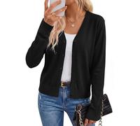Arach&Cloz Strickjacke Damen Wolle Blend Langarm Cardigan V Ausschnitt Strickmantel Solid Strickpullover mit Knopf (A-Schwarz,XL)