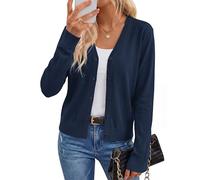 Arach&Cloz Strickjacke Damen Wolle Blend Langarm Cardigan V Ausschnitt Strickmantel Solid Strickpullover mit Knopf (A-Navy,XL)