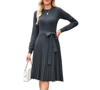 Arach&Cloz Strickkleid Damen Herbst Plissee Langarm Winterkleider Rundhals Casual Herbstkleid Pulloverkleid