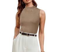 Arach&Cloz Tops Damen Wolle Blend Ärmellos Tank Top Frühling Sommer Pullover Freizeit Business Oberteile(Kamel, S)