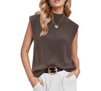 Arach&Cloz Tops Damen Wolle Blend Leichte Tank Top Ärmellos Strick Pullunder Sommer Herbst Pullover für Casual Work (Coffee,X-Large)