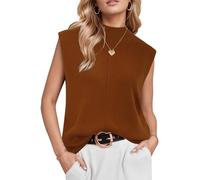 Arach&Cloz Tops Damen Wolle Blend Leichte Tank Top Ärmellos Strick Pullunder Sommer Herbst Pullover für Casual Work (Rust,X-Large)