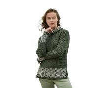 Aran Crafts Damen Ranelagh Jacquard Ladies Sweater, Grün (Army Green), Slim, Standardlänge, Standardhals, Pullover, 100% Wolle, Jacquard, Einfarbig, Winter, Frauen, Handwäsche
