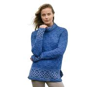 Aran Crafts Ranelagh Jacquard Sweater 100% Merinowolle, hergestellt in Irland, Blau meliert, XL