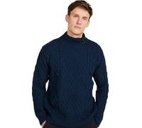 Aran Woollen Mills Irish Knit Sweater Pullover aus Merino Wolle mit Knopfkragen für Herren (Marine, M)