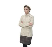 Aran Woollen Mills Supersoft Sweater Pullover Strickpullover mit Wasserfallausschnitt aus Merino Wolle für Damen (Natur, XL)