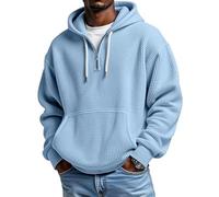 Arbeits Hoodie Herren Waffle 1/4 Zip Hoodie Herren Oversize Einfarbiger Kapuzenpullover Casual Sweatshirt mit Kapuze Trendy Arbeitspullover Herrenkleidung Hoody Pullover Basic Sport Kapuzenpulli