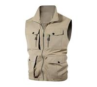 Arbeits Westen Herren, Herrenwesten Sportlich Elegant, Freizeitweste ärmellos mit Taschen Stehkragen für den Alltag Outdoor Wandern Frühling Sommer (Khaki M)