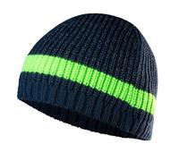 NEO Herren Strick-Mütze, 50% Wolle und 50% Acryl, Kopfbedeckung in Einheitsgröße, lichtreflektierend, mit einem Kontraststreifen, wärmend, hautfreundlich und pflegeleicht