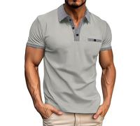 Arbeitspoloshirt für Herren, Business-Poloshirt, karierter Kragen, Sommer-Polo-Tops mit gefälschter Tasche, lässig, kurzärmelig, für den Außenbereich, lockeres Sport-T-Shirt, bequem, atmungsaktiv,