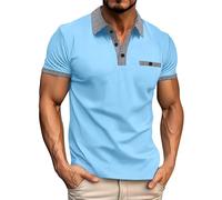 Arbeitspoloshirt für Herren, Business-Poloshirt, karierter Kragen, Sommer-Polo-Tops mit gefälschter Tasche, lässig, kurzärmelig, für den Außenbereich, lockeres Sport-T-Shirt, bequem, atmungsaktiv,