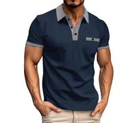 Arbeitspoloshirt für Herren, Business-Poloshirt, karierter Kragen, Sommer-Polo-Tops mit gefälschter Tasche, lässig, kurzärmelig, für den Außenbereich, lockeres Sport-T-Shirt, bequem, atmungsaktiv,