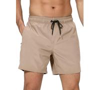 Arcweg Badehose für Herren mit Reißverschlusstasche Atmungsaktiv Wasserabweisend Badeshorts Männer Trainingsshorts Elastisch Verstellbar Mit Tunnelzug Meshfutter Helles Khaki XL(EU)