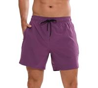 Arcweg Badehose für Herren mit Reißverschlusstasche Atmungsaktiv Wasserabweisend Badeshorts Männer Trainingsshorts Elastisch Verstellbar Mit Tunnelzug Meshfutter Lila XL(EU)