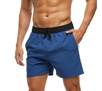 Arcweg Badehose für Herren mit Reißverschlusstasche Atmungsaktiv Wasserabweisend Badeshorts Männer Trainingsshorts Elastisch Verstellbar Mit Tunnelzug Meshfutter Schwarz/Blau XL(EU)