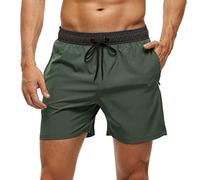 Arcweg Badehose für Herren mit Reißverschlusstasche Atmungsaktiv Wasserabweisend Badeshorts Männer Trainingsshorts Elastisch Verstellbar Mit Tunnelzug Meshfutter Schwarz + Armeegrün XL(EU)