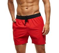 Arcweg Badehose für Herren mit Reißverschlusstasche Atmungsaktiv Wasserabweisend Badeshorts Männer Trainingsshorts Elastisch Verstellbar Mit Tunnelzug Meshfutter Schwarz/Rot XL(EU)