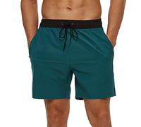 Arcweg Badehose für Herren mit Reißverschlusstasche Atmungsaktiv Wasserabweisend Badeshorts Männer Trainingsshorts Elastisch Verstellbar Mit Tunnelzug Meshfutter Schwarz/Dunkelgrün XL(EU)