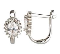 Ardeo Aurum Damen Ohrringe-Creolen aus 333 Gold Weißgold mit Zirkonia im Oval-Schliff und Brillant-Schliff Klapp-Verschluss Ohr-Boutons Stecker