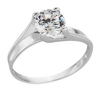 Ardeo Aurum Damenring aus 333 Gold Weißgold mit Zirkonia im Brillant-Schliff Solitär-Ring Verlobungsring