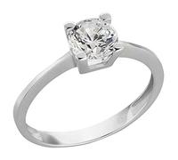 Ardeo Aurum Damenring aus 333 Gold Weißgold mit Zirkonia im Brillant-Schliff Solitär-Ring Verlobungsring