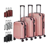 Arebos 3tlg. Hartschalenkofferset I ABS-Hartschale I Trolley Kofferset I Reisekoffer mit Teleskopgriff I Inkl. Reißverschluss-Schloss, 360° Rollen I Reisekofferset M-L-XL | Rosé-Gold