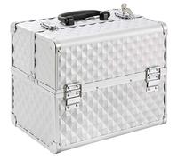 Arebos Kosmetikkoffer | 15L | 5 Fächer | Aluminium | Diamant-Muster | inkl. Schloss & Schlüssel | 2 ausklappbare Etagen | Samteinlage | 32 x 27 x 22 cm | Silber