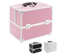 Arebos Kosmetikkoffer | 15L | 5 Fächer | Pink | Aluminium | inkl. Schloss & Schlüssel | 2 ausklappbare Etagen | Samteinlage | 32 x 27 x 22 cm | Pink