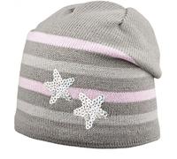 Areco Sports Kinderstrickmütze mit Sternen grau rosa - Größe One size