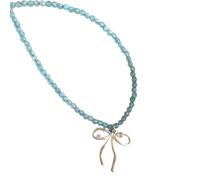 Arecobticy Vielseitige Halskette mit Kristallperlen, verstellbare Kette, formelle oder legere Kleidung, modische Schlüsselbeinkette, Schmuck für Erwachsene, Schleifen-Anhänger für Damen