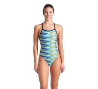 Arena Damen-Badeanzug Performance Racing-Streifen X Criss Cross Back One Piece Badeanzug Einteiliger Badeanzug Damen, Mehrfarbig Schwarz/Schwarz, 34