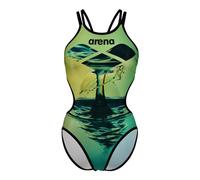 ARENA Damen Badeanzug Schwimmkleidung Einteiler Swimsuit One Double Crossback, Farbe:Mehrfarbig, Größe:36, Artikel:-550 Black Soft/Green Multi