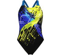 Arena Badeanzug Funny Spot Damen – V-Back, Innen-BH, breite Träger – Black Multi/Blue China, 44