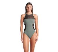 ARENA Feel Damen-Badeanzug mit Netzeinsatz zum Schwimmen, Pro Back Quick Dry Pool Beach Ladies Bathing Suit, bequem, sexy Bademode, Grün Bach, 64