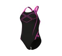 arena Damen Women's Graphic Pro Back One Piece Swimsuit, Black-Shocking Pink, 34 EU