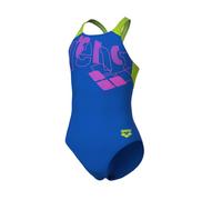 GIRL'S ARENA TALES SWIMSUIT V BACK BLUE CHINA-ARTIC LIME 128 BLUE CHINA-ARTIC LIME