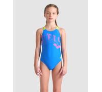 GIRL'S ARENA TALES SWIMSUIT V BACK BLUE CHINA-ARTIC LIME 128 BLUE CHINA-ARTIC LIME