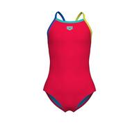 Arena Mädchen Feel Girls' Light Drop Back Solid Swimsuit Badeanzug, Fluo Red/Blue China/Soft Green, 8 Years