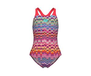 Arena Mädchen Performance Girls' Ondulation Swim Pro Back Swimsuit Kids' One Piece Bathing Suit Badeanzug, Mehrviolett/helles Korallenrot, 30