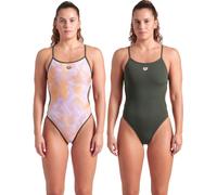 ARENA Damen Women's Allover Challenge Back Performance Reversible One Piece Swimsuit Badeanzug, Mehrfarbig/dunkler Salbei, 36