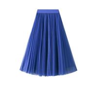 ARESU 2023 Neuer roter Tüllrock mit breitem Saum für Damen, Frühling und Sommer, eleganter, mittellanger, plissierter Gazerock für Damen - Blau - Einheitsgröße