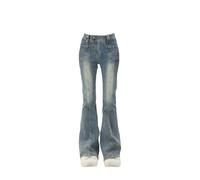 ARESU Blaue Damen-Jeans, Schlaghose, hohe Taille, Vintage-Denim, Bell-Bottom, weiblich, Harajuku, Streetwear, schicke 2000er-Jahre-Hose, Y2K-Blau-S