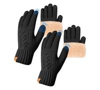 ARFNKIM Thermo-Winterhandschuhe, Fleecefutter, Touchscreen-Strick, dehnbar, warme Handschuhe zum Laufen, Radfahren, Reiten, Herren und Damen, 2 x Schwarz