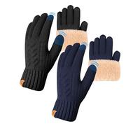 ARFNKIM Thermo-Winterhandschuhe, Fleecefutter, Touchscreen-Strick, dehnbar, warme Handschuhe zum Laufen, Radfahren, Reiten - Herren und Damen, Schwarz/Blau, Einheitsgröße