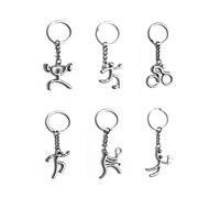 ARFUKA 6 Stück Schlüsselanhänger Edelstahl Sportliche Figuren Anhänger Autoschlüsselanhänger Schlüsselringe Schlüsselbund Keychain Geburtstaggeschenke Silber