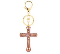 ARFUKA Schlüsselanhänger Edelstahl Iced Out Schlüsselanhänger Bling Kreuz Anhänger Metall Keychain Religiöser Schlüsselbund Geburtstag Weihnachtsgeschenke für Männer und Frauen Rosa
