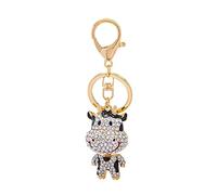 ARFUKA Schlüsselanhänger Edelstahl Tier Kuh Anhänger Autoschlüsselanhänger Männer Frauen Strass Kristall Schlüsselringe Schlüsselbund Tasche Anhänger Keychain
