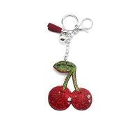 ARFUKA Schlüsselanhänger mit Kirschmotiv, Strasssteine, Legierung, PU-Leder, Schmuck, Autotasche, Charm-Zubehör, rot, One size